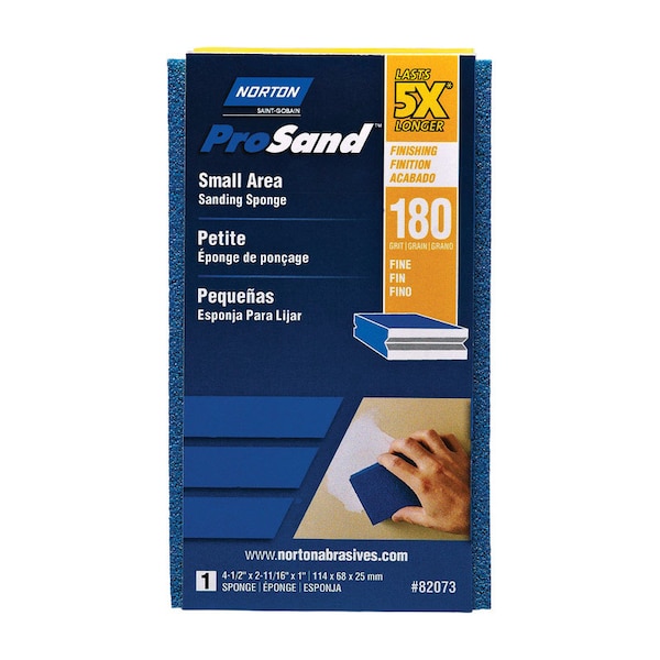 Norton Abrasives Norton ProSand 4.5 in. L X 2.69 in. W X 1 in. 180 Grit Fine Small Area Sanding Sponge 07660782073 - main